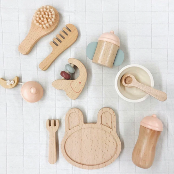 Petit Monkey Conjunto de Alimentação para Bonecos em Madeira 3+