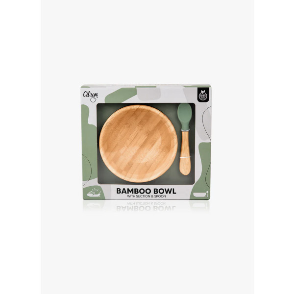 Citron Bowl Bambu com Ventosa e Colher Verde