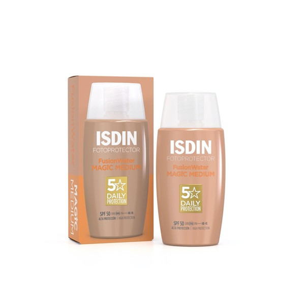ISDIN Fotoprotector Fusion Water Magic Color MEDIUM SPF50 50ML - Protetor solar facial ultraligeiro com cor