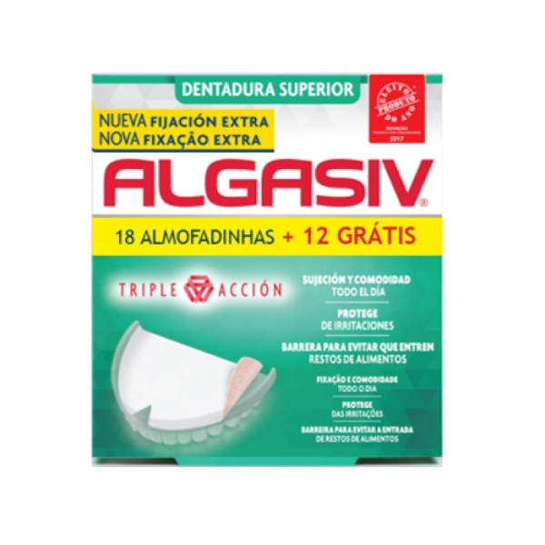 Algasiv Almofada Adesiva Prótese Dentária Superior 18Unidade(s) com Oferta de Almofada Superior 12 Unidade(s)