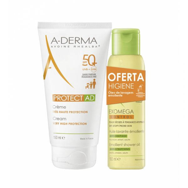 Aderma Protect AD Promoção Creme SPF50+ 150 ml com Oferta de Exomega Óleoo Duche 100 ml