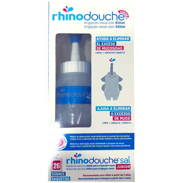 RhinoDouche Junior Irrigação Nasal Garrafa + Sal Junior Sais de Irrigação com xilitol (26 Saquetas) 2.5 g