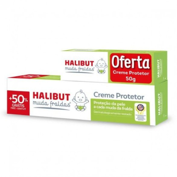 Halibut Muda <mark>f</mark>raldas Creme protetor 150 g com Oferta de 50% e Creme protetor 50 g