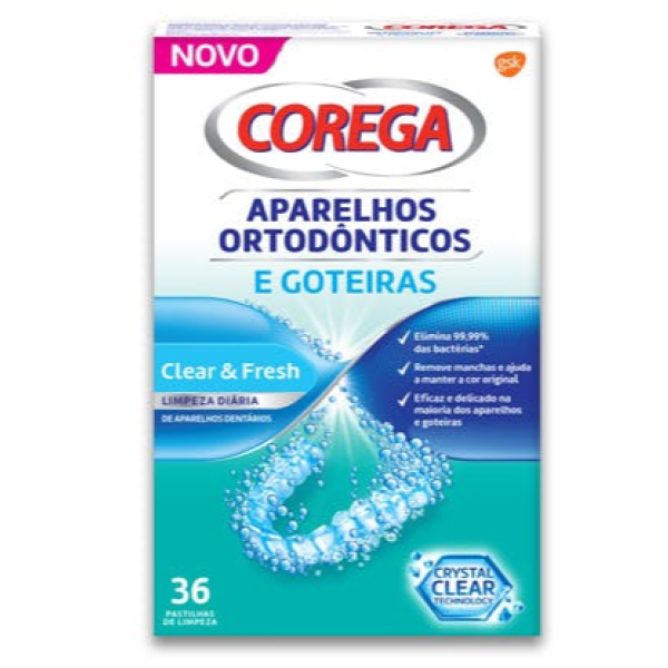 Corega OrtodontIcas Goteiras Pastilhas Limpeza X36
