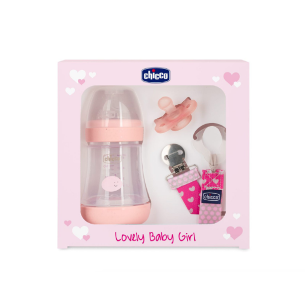 Chicco Lovely Baby Girl Perfect 5 Biberão com tetina 150ml 0M+ Slow Plástico|Silicone Rosa + PhysioForma Mini Soft Chupeta 0-2M Silicone Rosa + <mark>F</mark>ashion Clip