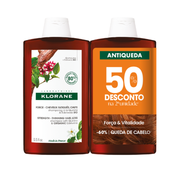 Klorane Quinina e Edelvaisse Bio Duo Champô antiqueda cabelo desvitalizado 2 x 400 ml com Desconto de 50% na 2ª Embalagem