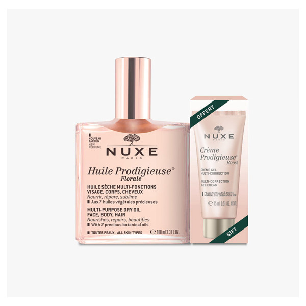 Nuxe Huile Prodigieuse <mark>F</mark>lorale Óleo seco multifunções 100 ml com Oferta de Prodigieuse Boost Gel-creme multicorreção 15 ml