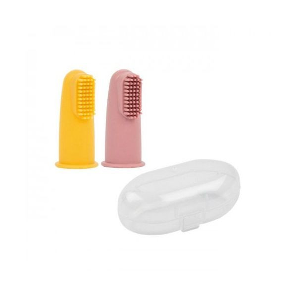 Nattou Escova de dentes para bebé 2 Unidade(s) 6M+ Silicone Rosa/Amarelo + Caixa de proteção