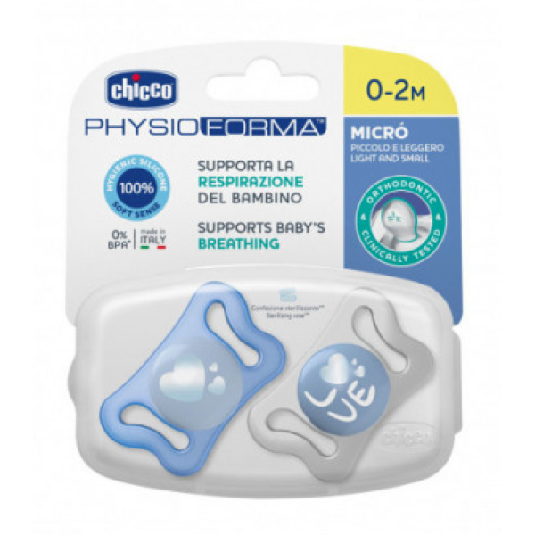 Chicco chupeta Physio <mark>F</mark>orma Micro Azul 0-2M X2