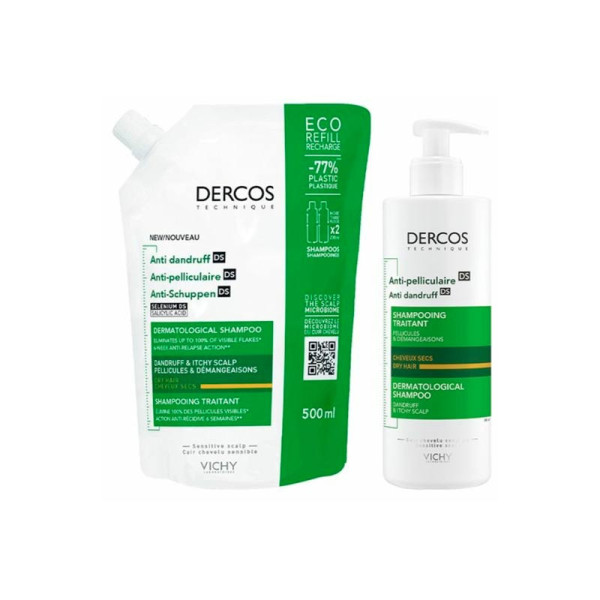 Dercos Anticaspa Champô Caspa Seca - 390ml + Refill - 500ml
