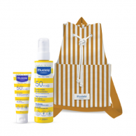 Mustela Bebé Spray solar SPF50 200 ml + Leite solar rosto SPF50+ 40 ml com Desconto de 4€ + Oferta de Mochila de praia Amarelo